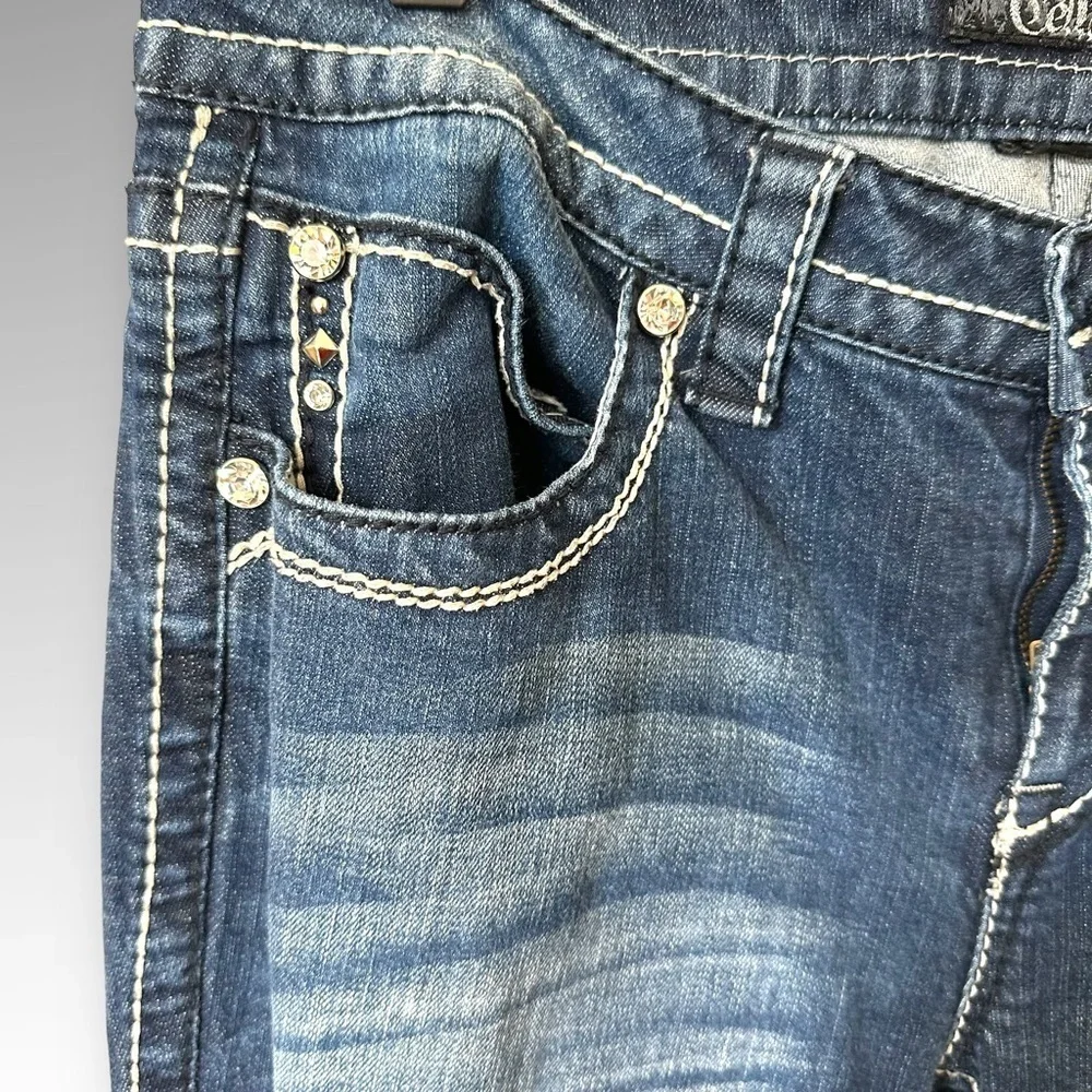 Cello Denim Womens Flare Jeans Mid Rise